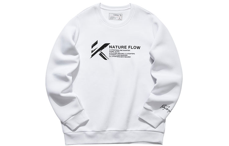 Anta Basketball Logo Print Crewneck Sweatshirt Pure White Long Sleeve 152041718-1