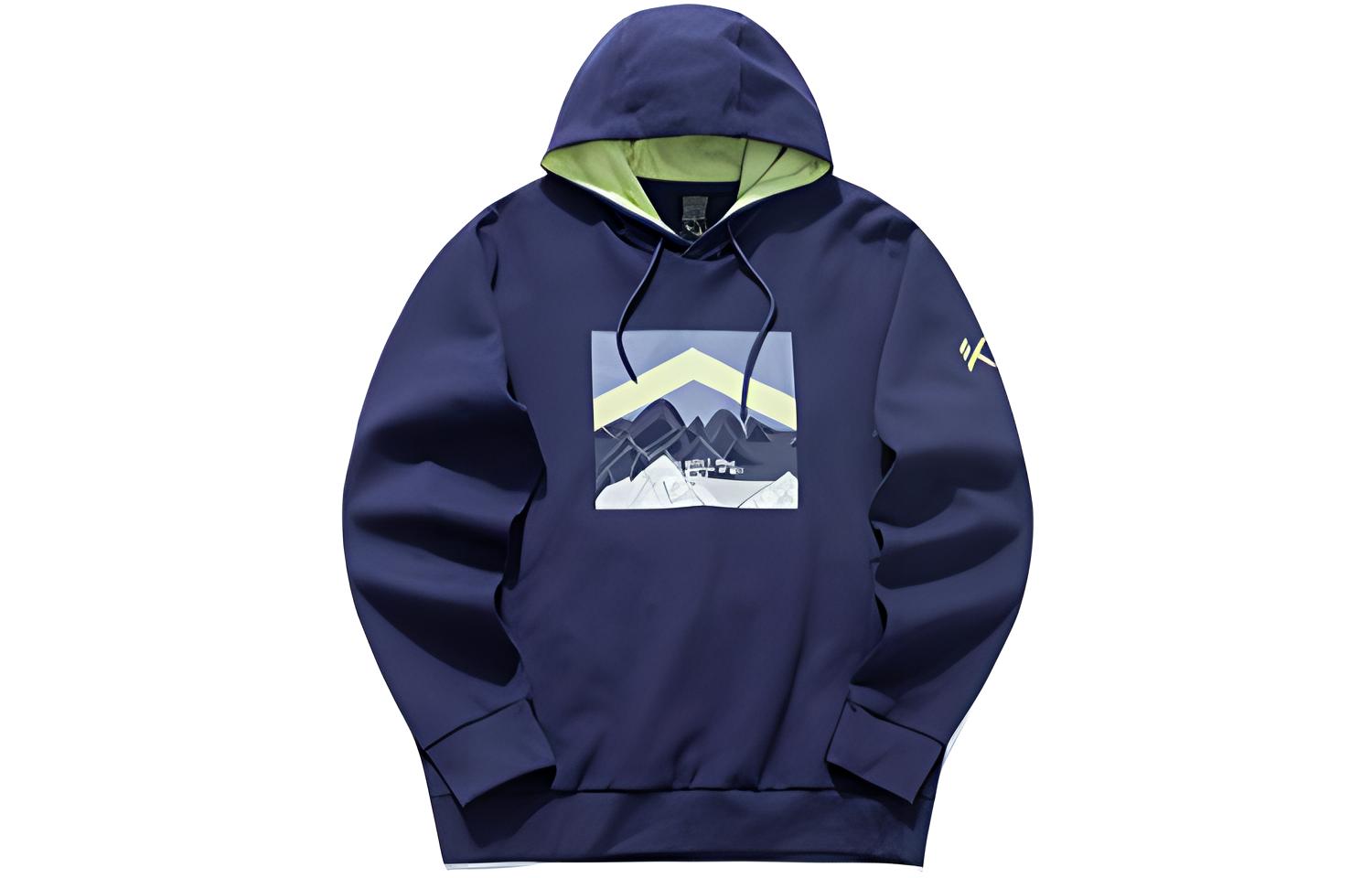 Anta Basketball Logo Print Pullover Hoodie Blue Long Sleeve 152111743-3