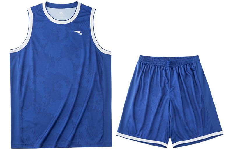 Anta Basketball Outfit Blue Logo Print Sportswear Set 152221210-4