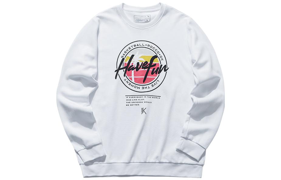 Anta Basketball Pure White Coconut Tree Logo Print Long Sleeve Sweatshirt Men 152031703-1