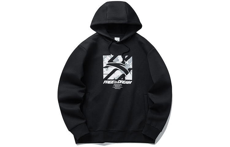 Anta Basketball Series Black Logo Print Loose Fit Hoodie 152211743-3