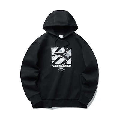 Anta Basketball Series Black Logo Print Loose Fit Hoodie 152211743-3