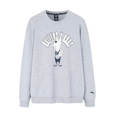 Anta Basketball Series Cartoon Print Pullover Sweatshirt Unisex Grey 152231711R-2