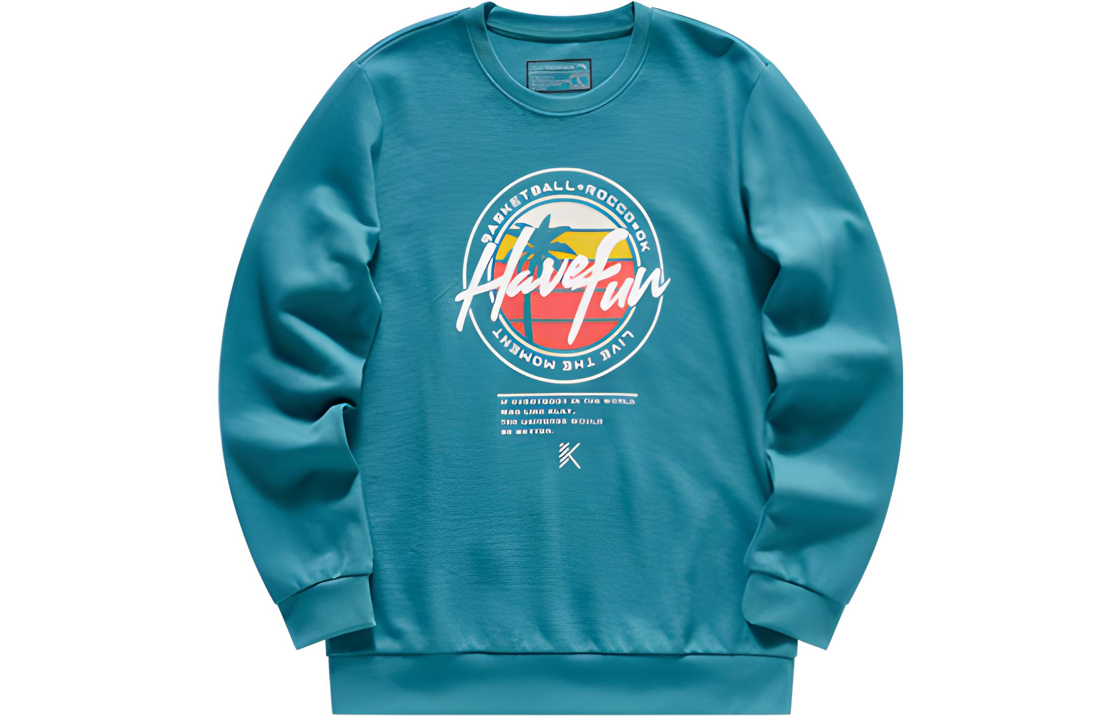 Anta Basketball Series Green Palm Tree Letter Print Long-Sleeve Sweatshirt Mens 152031703-3