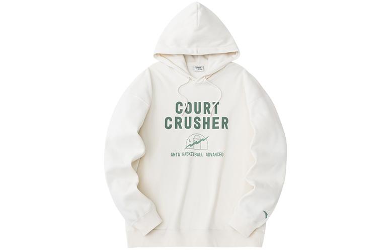 Anta Basketball Series Letter Hoodie Pullover Fleece Unisex - Duck White 972341713-1