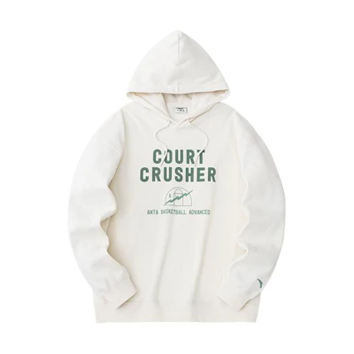 Anta Basketball Series Letter Hoodie Pullover Fleece Unisex - Duck White 972341713-1