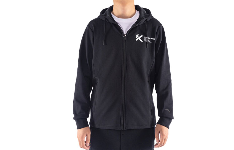 Anta Basketball Series Letter Knit Fleece Hoodie Jacket Black () 152141752-3
