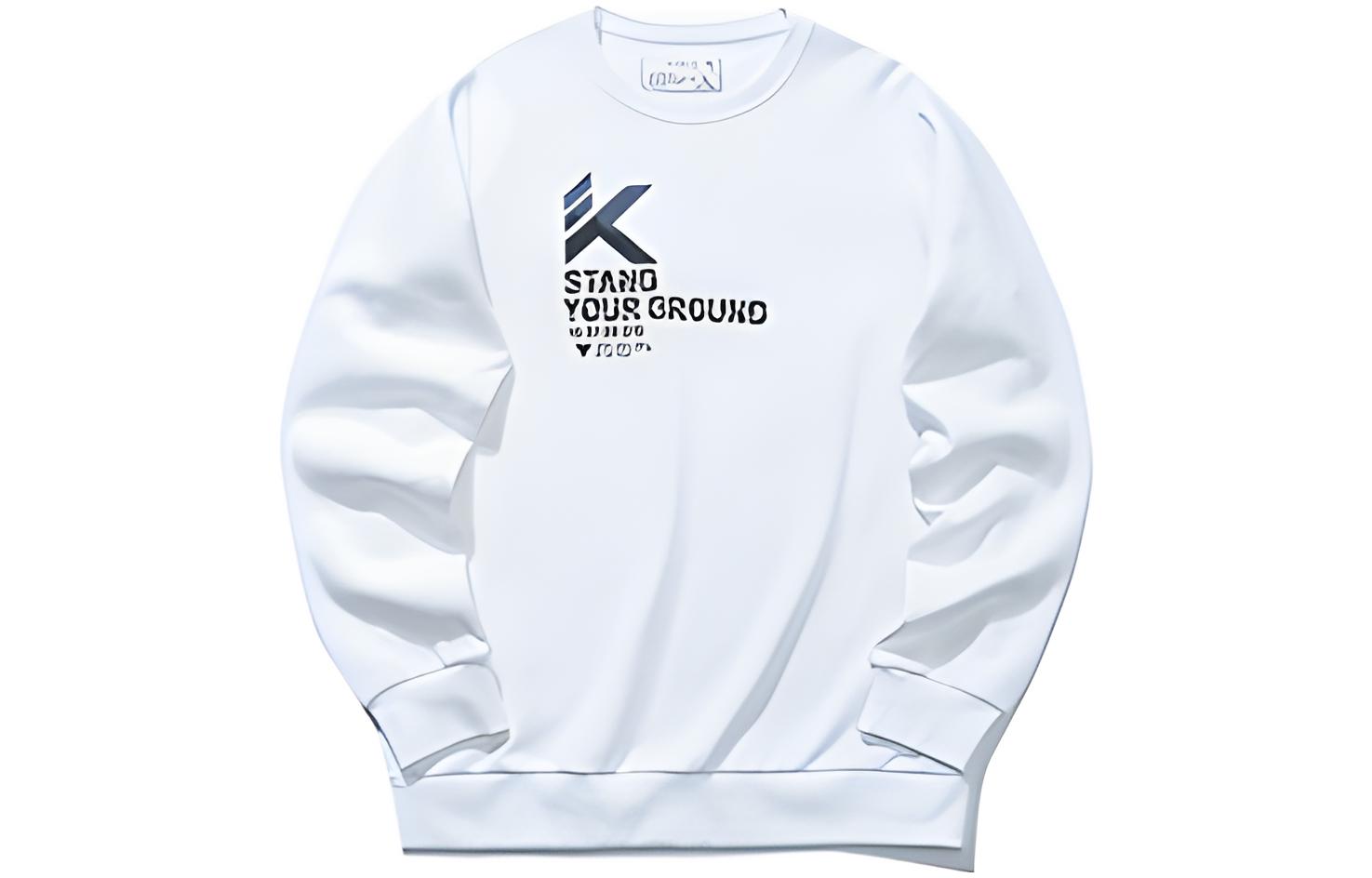 Anta Basketball Series Letter Print Crewneck Pullover Sweatshirt White 152111737-4