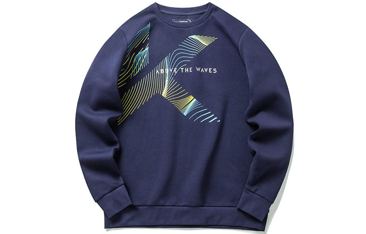 Anta Basketball Series Letter Print Pullover Sweatshirt Deep Blue - 152211716-3