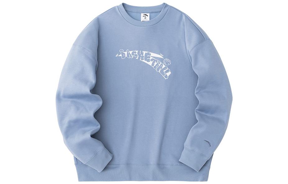 Anta Basketball Series Logo Crewneck Pullover Sweatshirt Grey Blue - 952411714-2