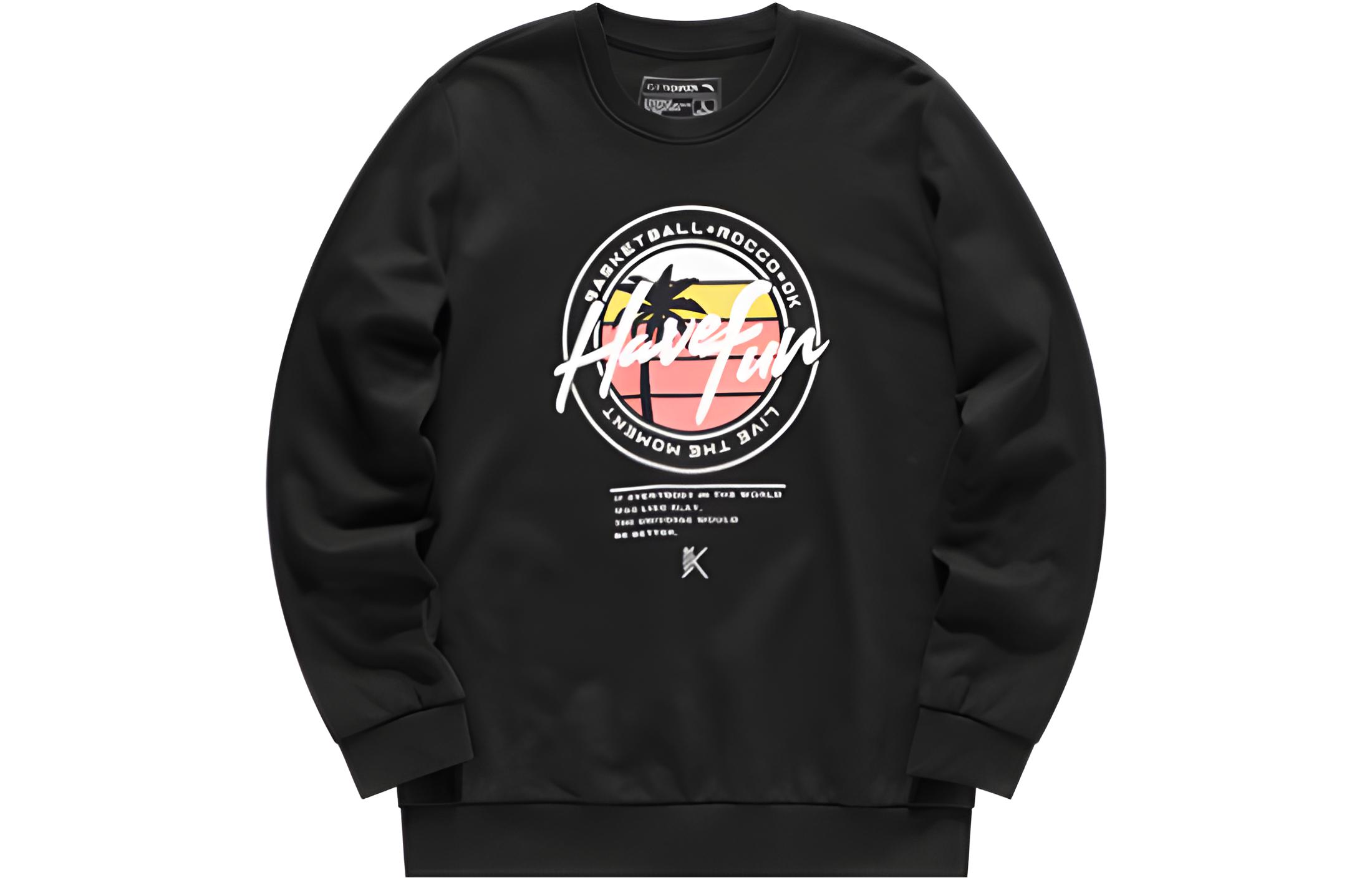 Anta Basketball Series Palm Tree Letter Print Black Long Sleeve Sweatshirt Men 152031703-4