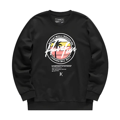 Anta Basketball Series Palm Tree Letter Print Black Long Sleeve Sweatshirt Men 152031703-4