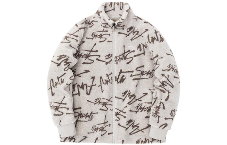 Anta Beige Fleece Jacket with Full-Print Logo and Zip-Up Collar 172248773-2
