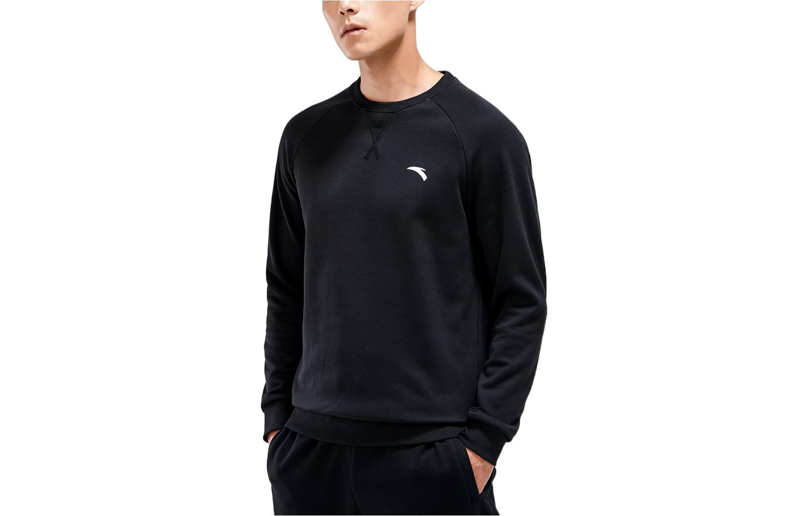 Anta Black Crewneck Long-Sleeve Sweatshirt with Logo Print 95838730AT-4