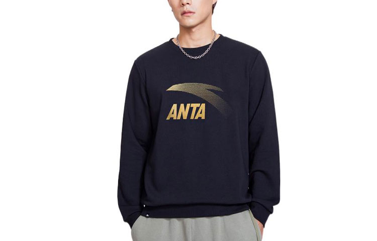 Anta Black Crewneck Sweatshirt with Large Letter Logo Print 952038720-1