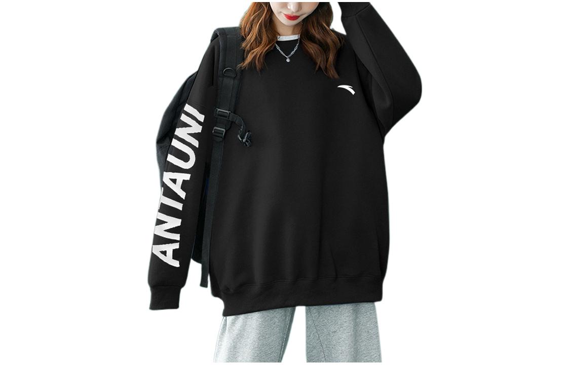 Anta Black Crewneck Sweatshirt with Letter Logo Print Unisex 962038721-1