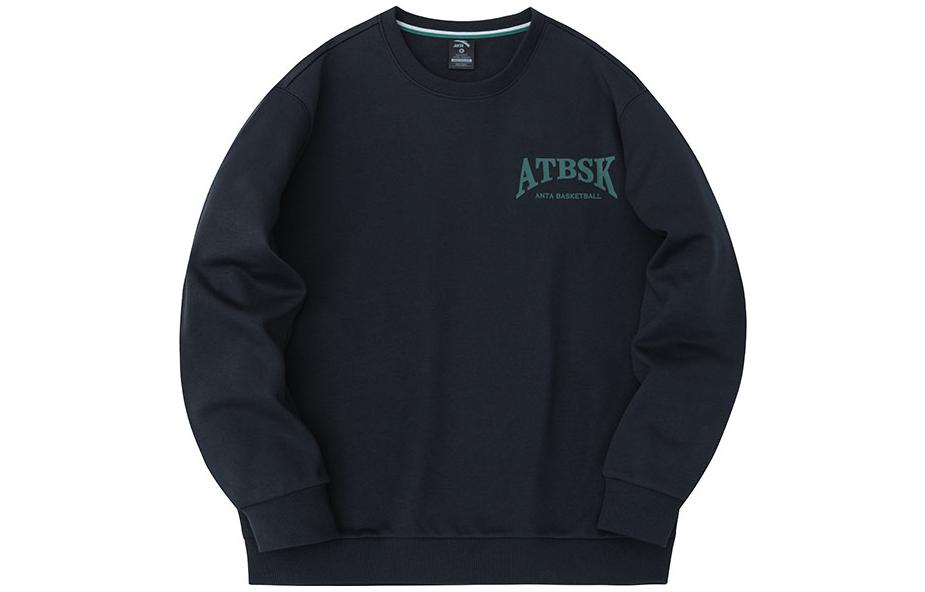 Anta Black Crewneck Sweatshirt with Letter Print, Loose Fit 952331703-5