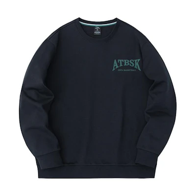 Anta Black Crewneck Sweatshirt with Letter Print, Loose Fit 952331703-5