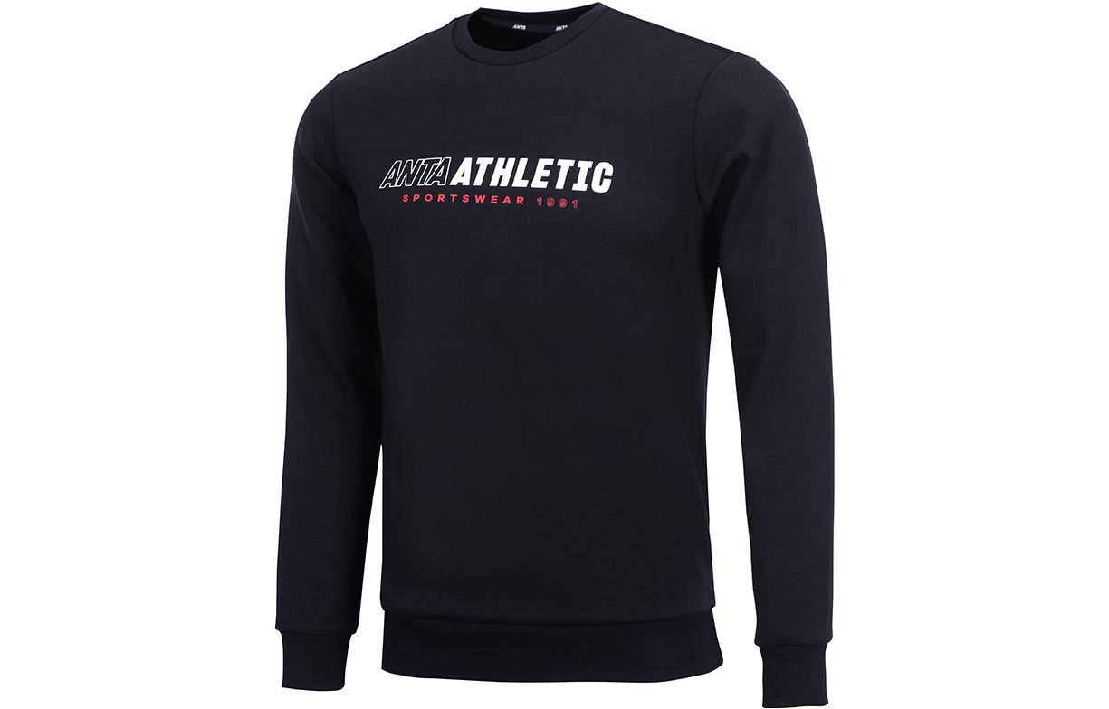 Anta Black Crewneck Sweatshirt with Solid Logo Print 152047716-3