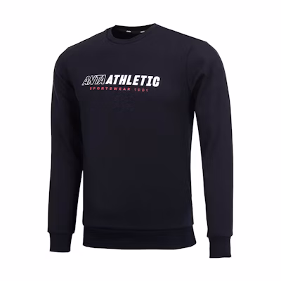 Anta Black Crewneck Sweatshirt with Solid Logo Print 152047716-3