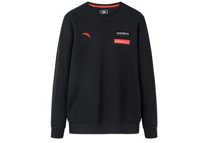 Anta Black Fleece-Lined Logo Graphic Sweatshirt 152247748-3