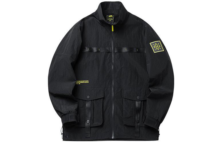 Anta Black Logo Print Sports Jacket with Large Pocket 152218613-2