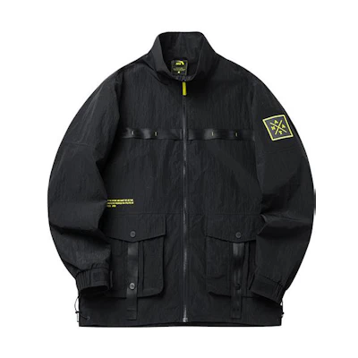 Anta Black Logo Print Sports Jacket with Large Pocket 152218613-2