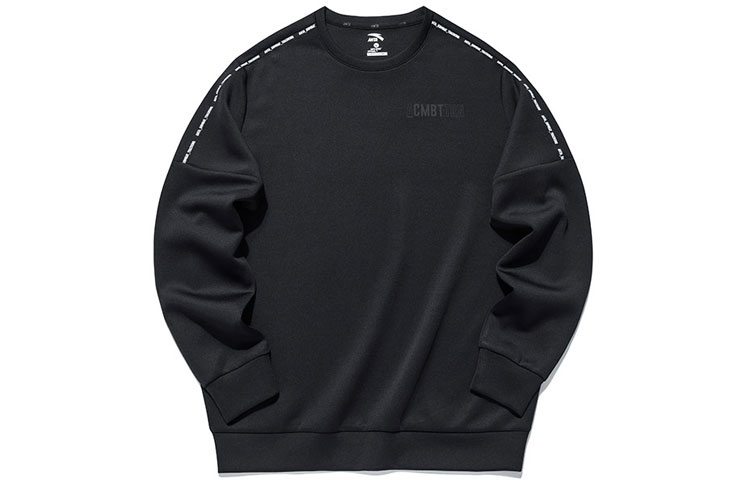 Anta Black Loose Fit Crewneck Sweatshirt with Letter Pattern 952137727-2
