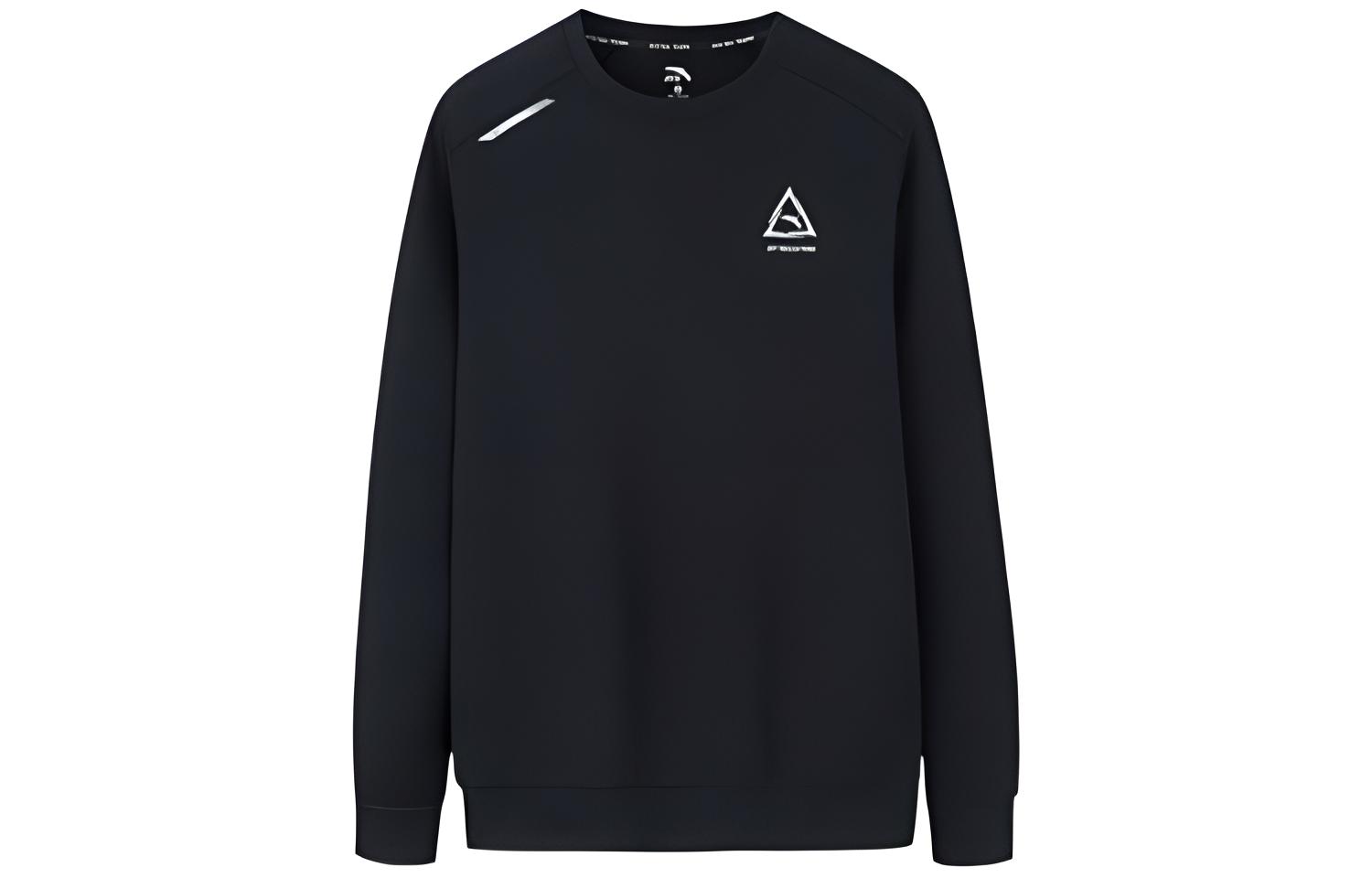 Anta Black Pullover Crewneck Sweatshirt with Small Logo Patch 952237724-3