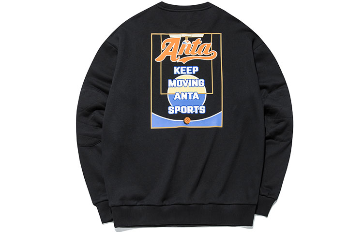 Anta Black Pullover Sweatshirt with Letter Print - Lifestyle Series 952138731-2