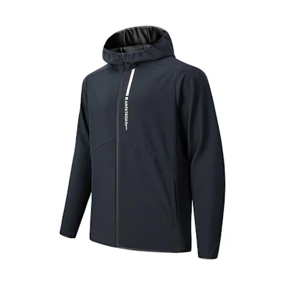 Anta Black Solid Color Letter Print Zip-Up Hooded Jacket 952247611-3