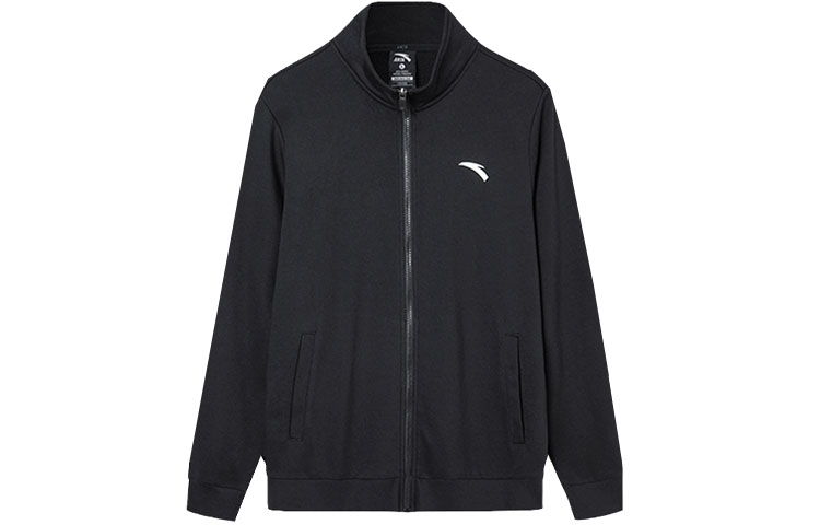 Anta Black Stand Collar Zip Jacket with Solid Logo Print 95631641-3
