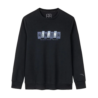 Anta Black Training Series Slim Fit Colorblock Letter Print Sweatshirt 152447746-3