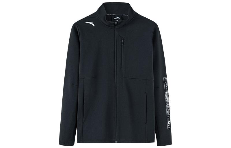 Anta Black Training Series Zip-Up Jacket with Solid Letter Print 952237712-3