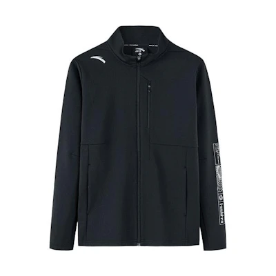 Anta Black Training Series Zip-Up Jacket with Solid Letter Print 952237712-3