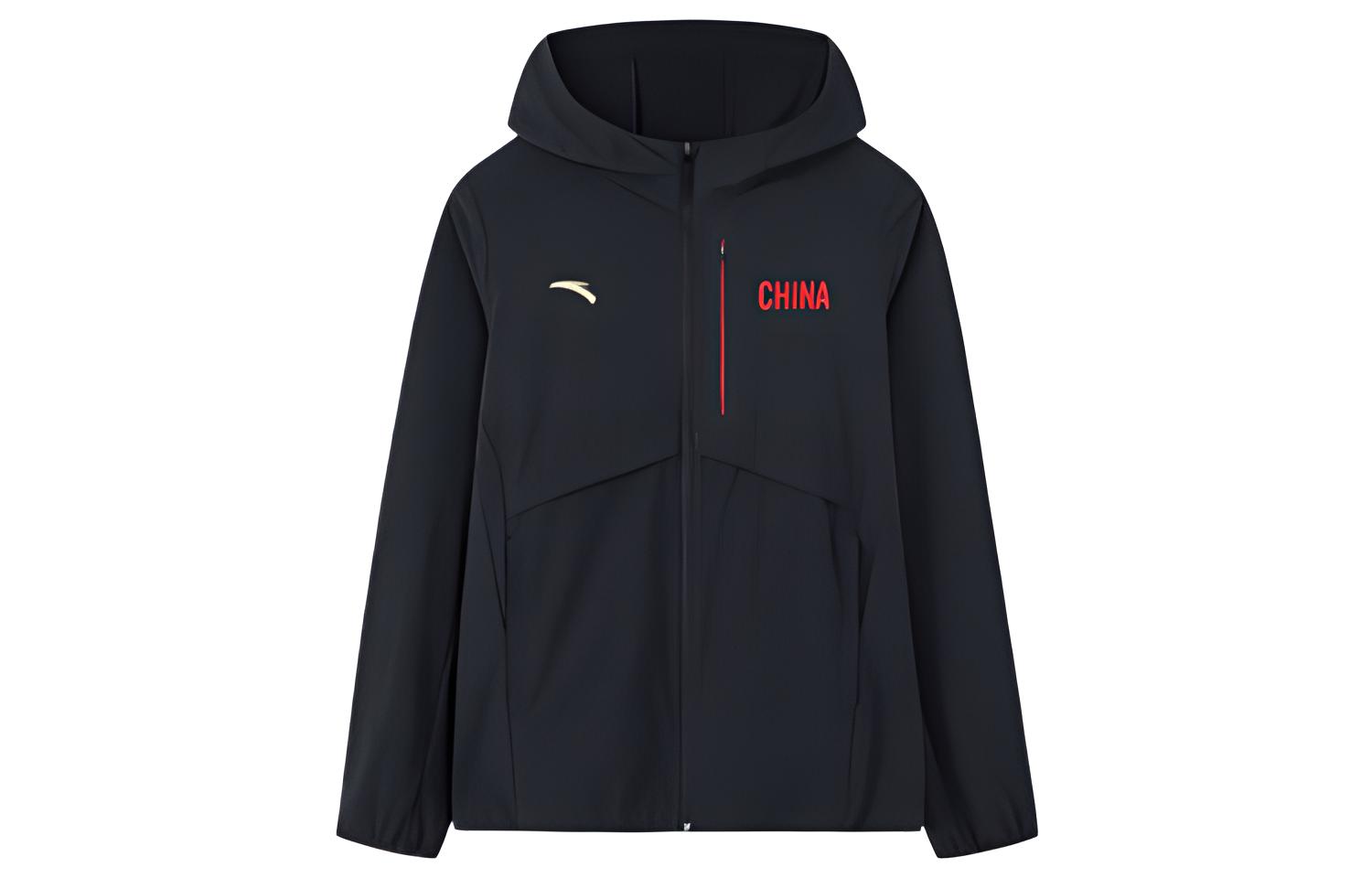 Anta Black Zip-Up Hoodie Jacket with Logo Print 152237628-3