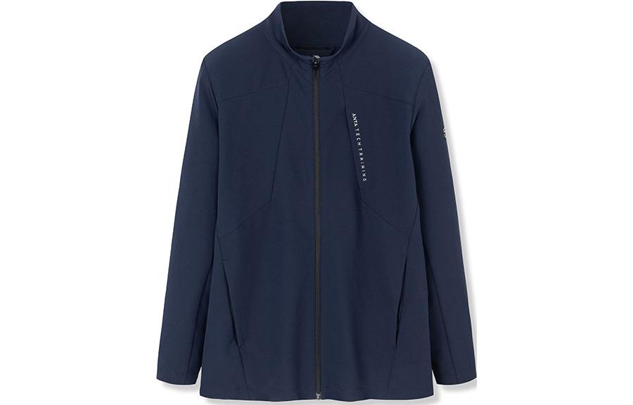 Anta Blue Fleece-Lined Zip-Up Jacket with Letter Patch 152247603-2