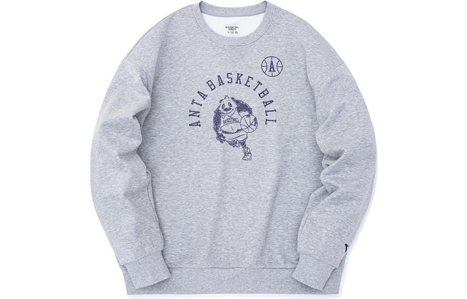 Anta Cartoon Animal Print Crewneck Long Sleeve Sweatshirt Men’s Grey 952241702-2