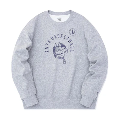 Anta Cartoon Animal Print Crewneck Long Sleeve Sweatshirt Men’s Grey 952241702-2