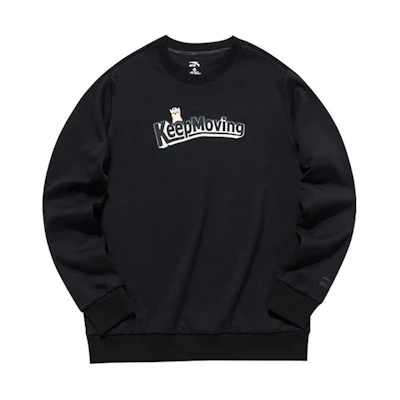 Anta Cartoon Embroidered Fleece Crewneck Sweatshirt Black Winter Couple Style 952148708-4