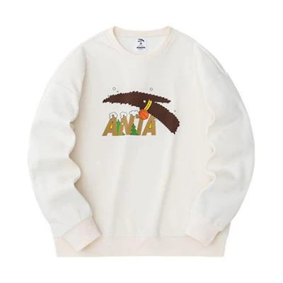 Anta Cartoon Graphic Knit Pullover Sweatshirt Unisex - Duck Down White 952411713-1