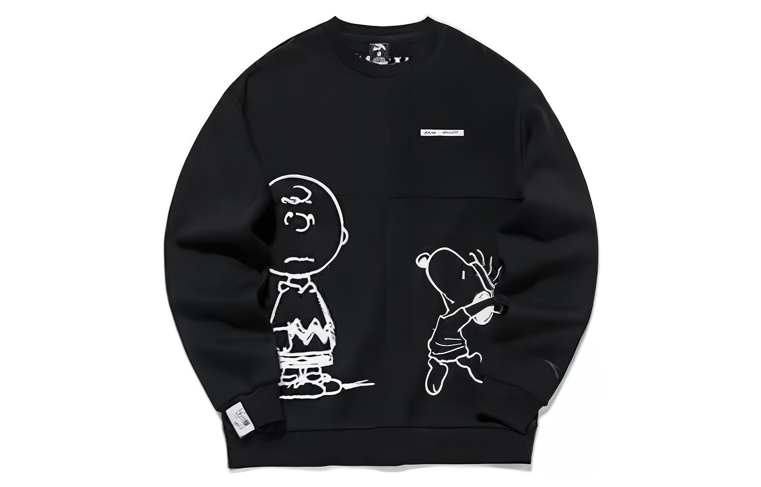 Anta Cartoon Graphic Pullover Sweatshirt Unisex Couple Style - Black 952149730-3