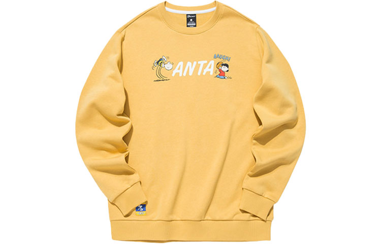 Anta Cartoon Logo Print Oversized Crewneck Pullover Sweatshirt Yellow Unisex 952139731-2