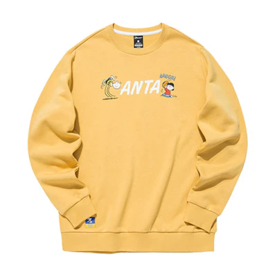 Anta Cartoon Logo Print Oversized Crewneck Pullover Sweatshirt Yellow Unisex 952139731-2
