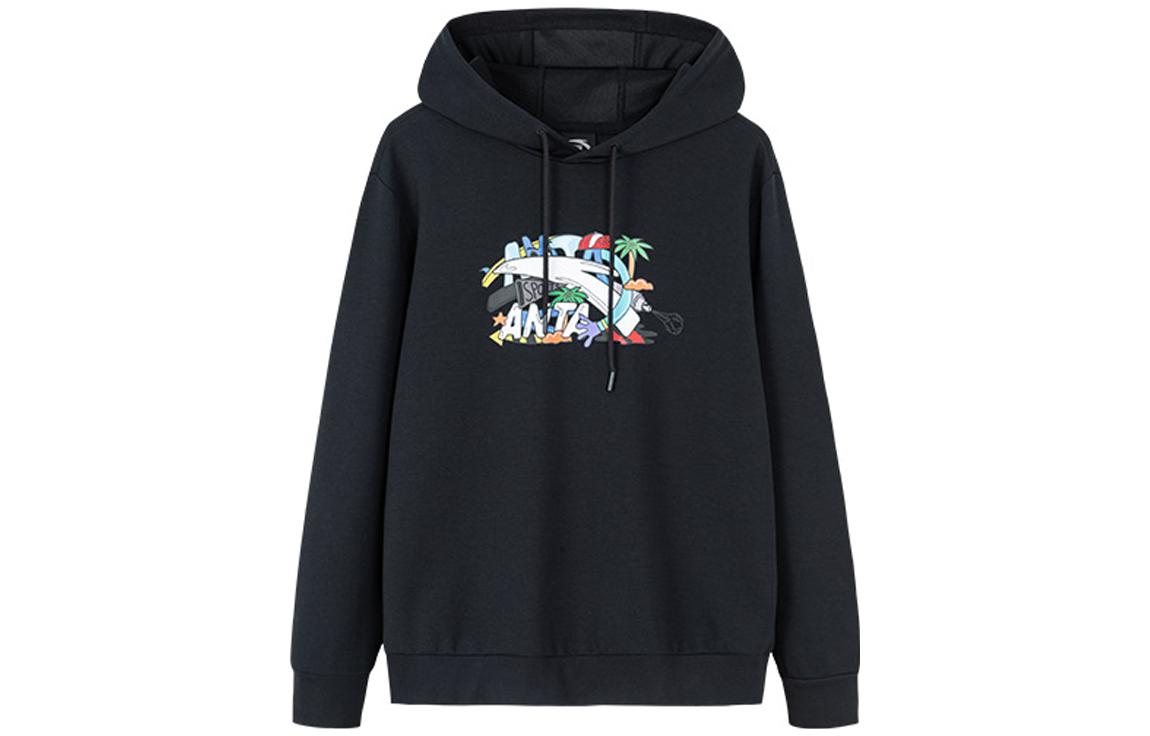 Anta Cartoon Print Pullover Hoodie Unisex Black - Lifestyle Series 952238720-5