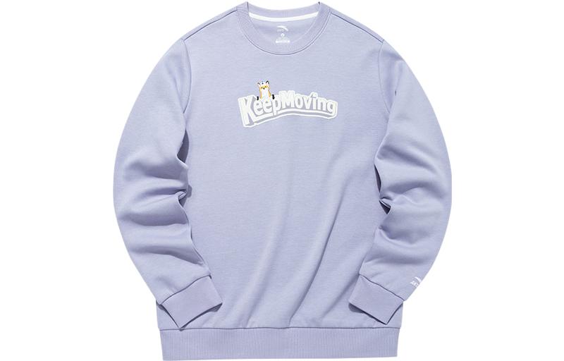 Anta Casual Cartoon Embroidered Fleece Crewneck Sweatshirt Unisex Purple 952148708-6