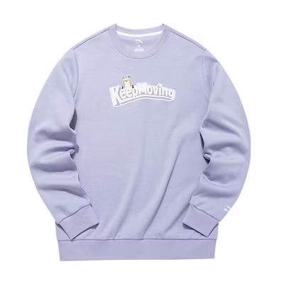 Anta Casual Cartoon Embroidered Fleece Crewneck Sweatshirt Unisex Purple 952148708-6