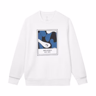 Anta Casual Crewneck Graphic Printed Long-Sleeve Sweatshirt White - 95948704-1
