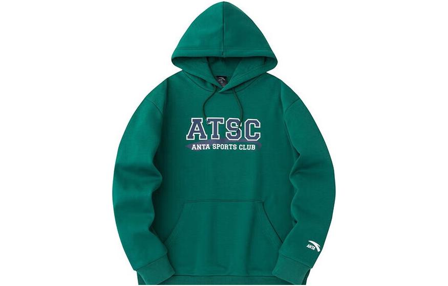 Anta Casual Hoodie Letter Print Pullover Loose Fit Forest Green 152348704-2