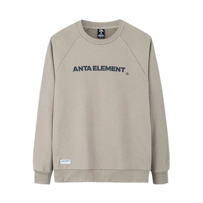 Anta Casual Letter Print Pullover Sweatshirt Unisex Couple Style - Khaki 952238714-2